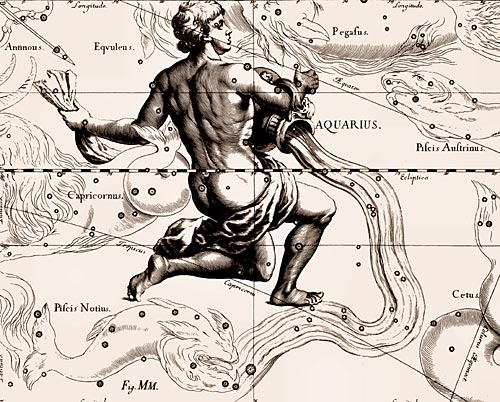 Созвездие Водолей из Атласа Uranographia Яна Гевелия (1690)
