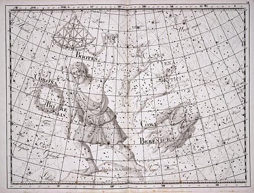 Созвездие Гончие Псы из Атласа Uranographia J. E. Bode (Берлин 1801)