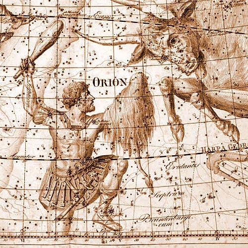 Созвездие Орион из Атласа "Uranographia" J. E. Bode (Берлин 1801)