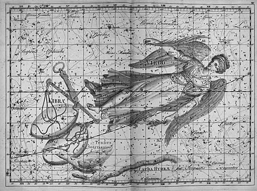 Созвездие Дева из Атласа Uranographia Яна Гевелия (1690)