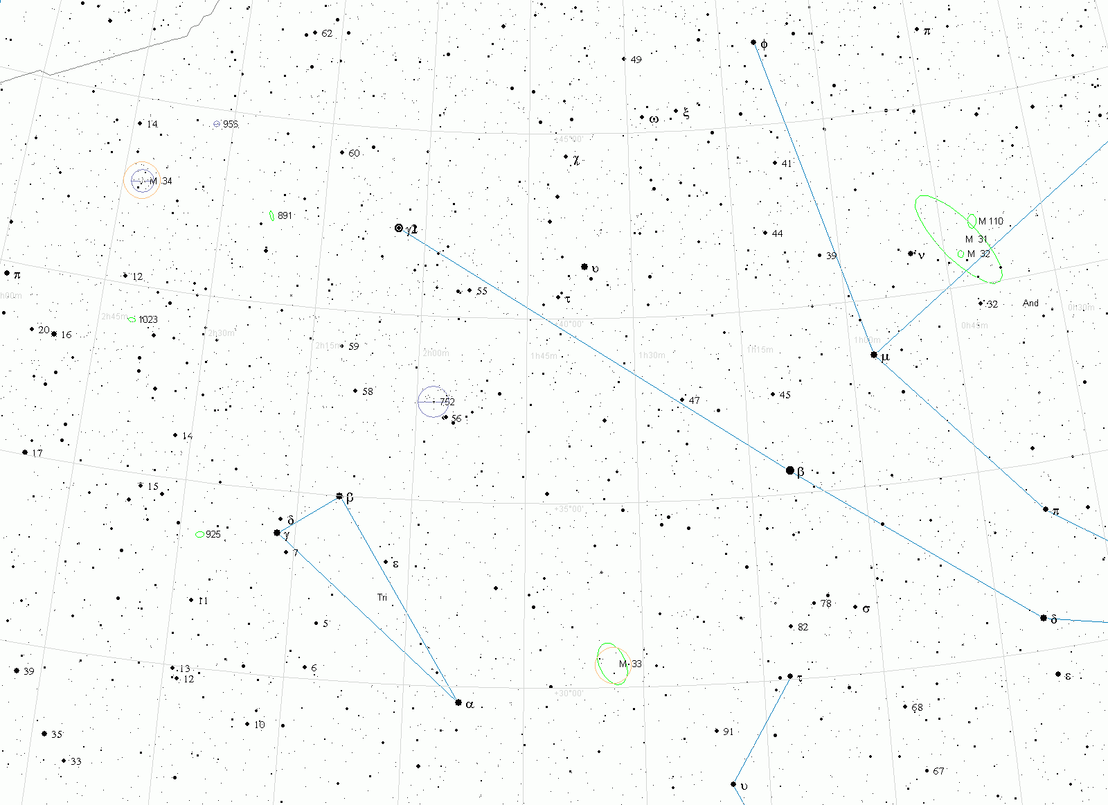 Туманность Андромеды M31 - нажмите для просмотра карты в полном размере
