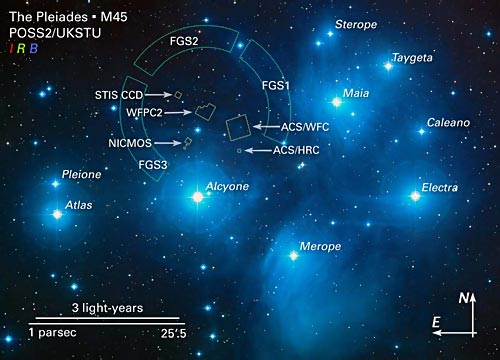 Карта Плеяд, рассеянного звездного скопления M45