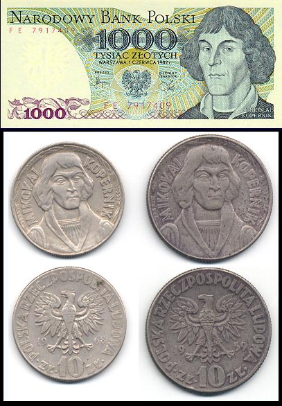 Николай Коперник на банкнотах и купюрах Польши
